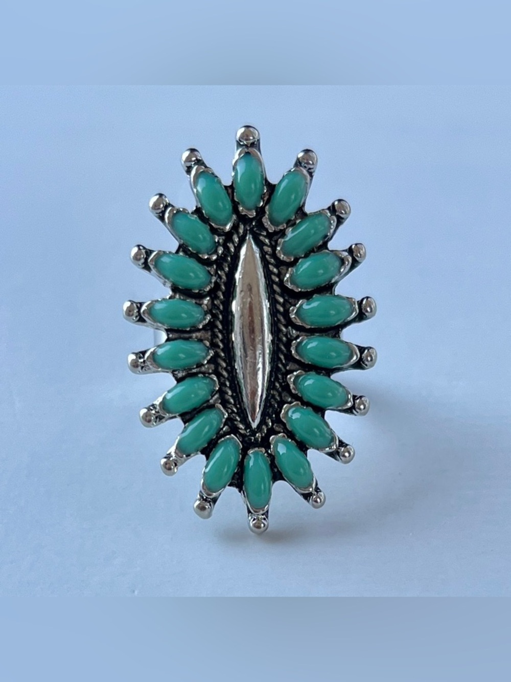 Turquoise Needlepoint Cluster Ring, Adjustable